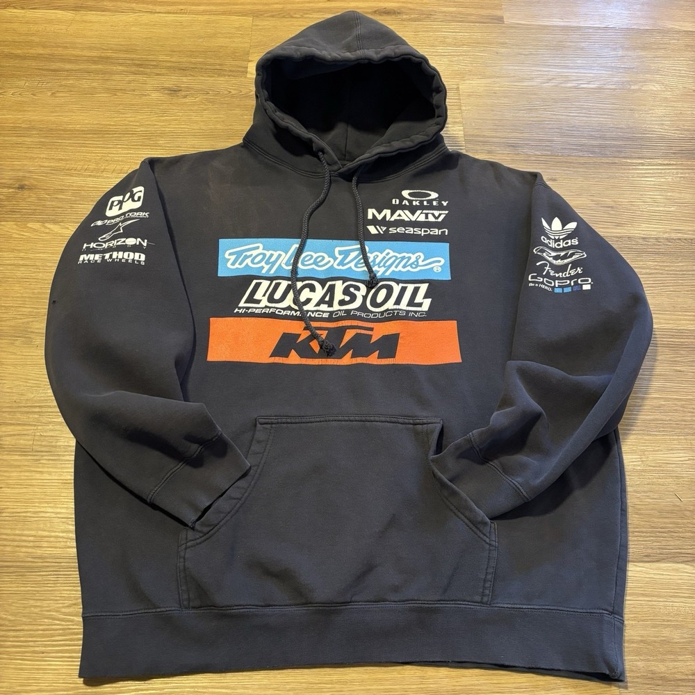 Troy Lee Designs KTM Racing Hoodie Size XL Black Sun Faded Distressed Moto TLD